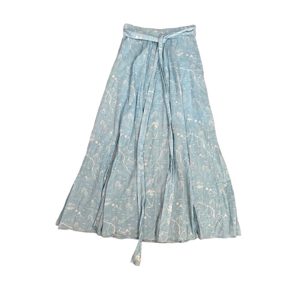 & Other Stories Paris Atelier Slit Crepe Midi Skirt Belt Blue Palm Tree Shell 4 - Picture 4 of 16